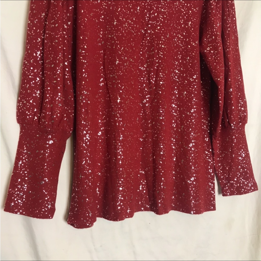 Como Black Womens Red Gold Speckled Bishop Sleeve Sweater Size L Holiday Office - Picture 6 of 9